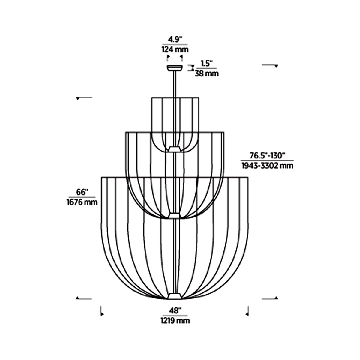 Sanchi LED Chandelier - line drawing.
