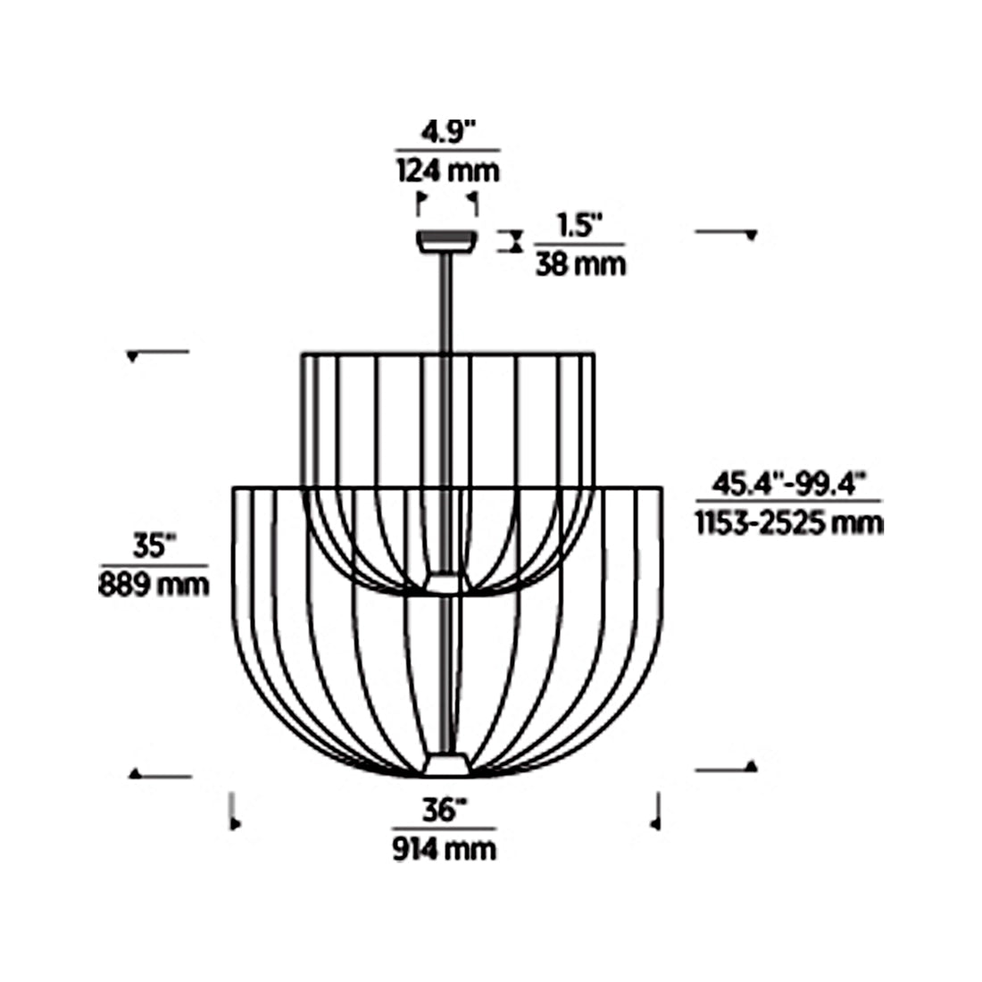 Sanchi LED Chandelier - line drawing.