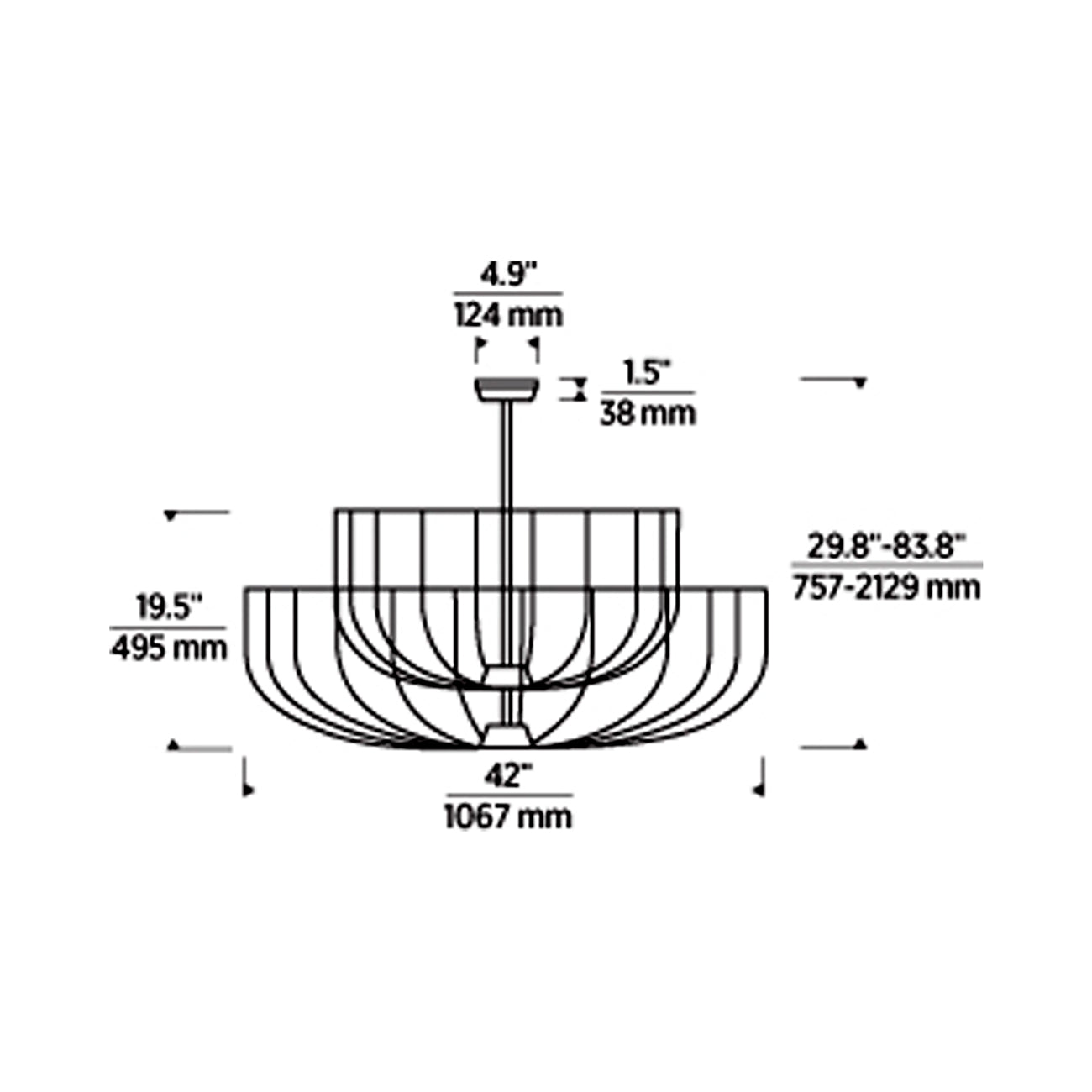 Sanchi LED Chandelier - line drawing.