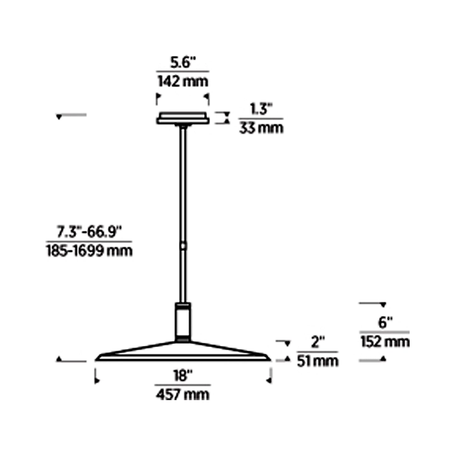 Saucer LED Pendant Light - line drawing.