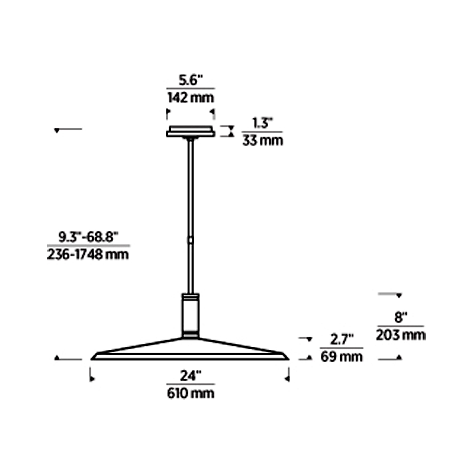 Saucer LED Pendant Light - line drawing.