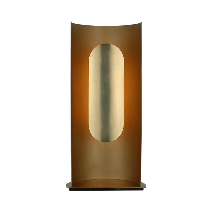 Shielded LED Table Lamp in Hand Rubbed Antique Brass.