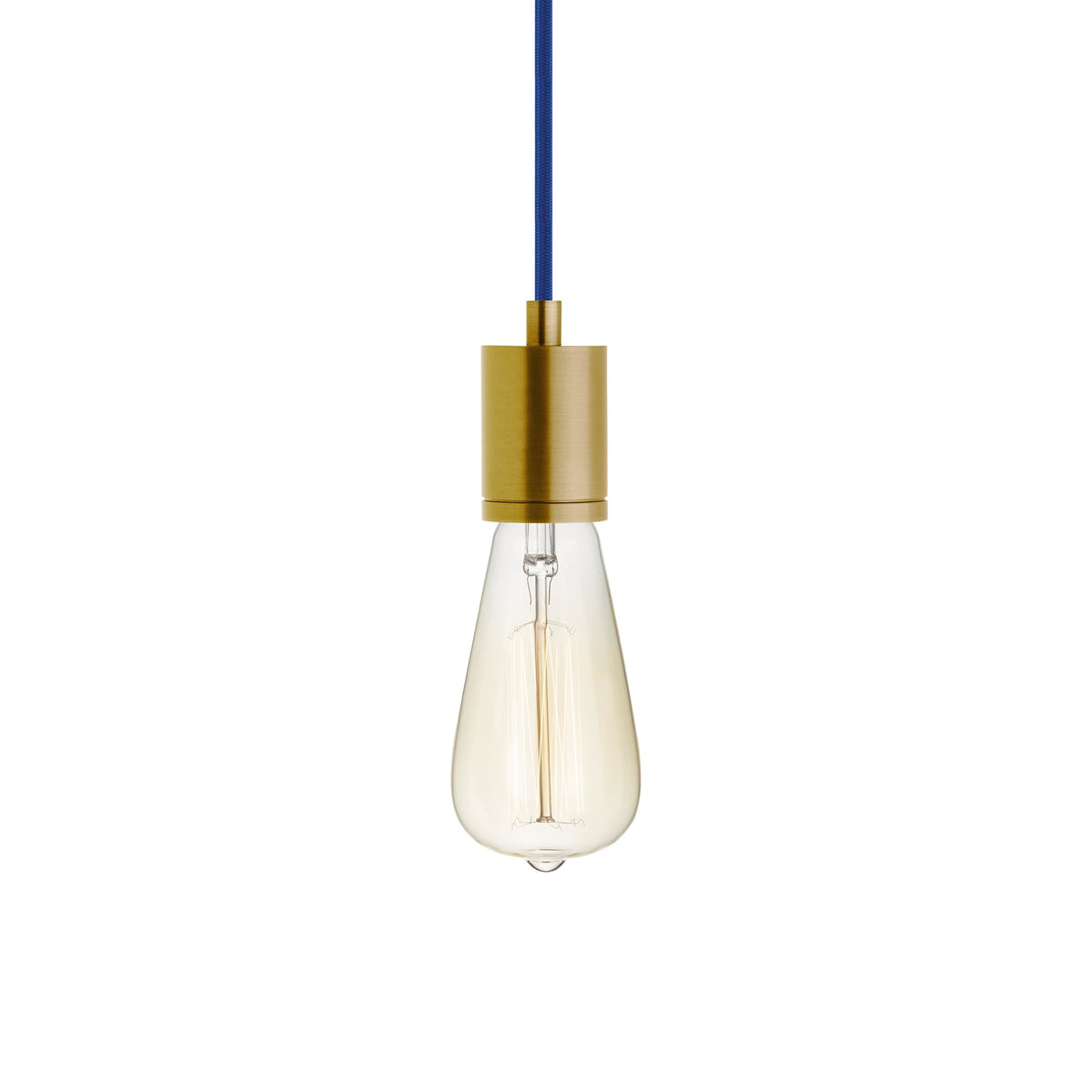 SoCo 8 Foot Pendant Light in Natural Brass/Blue Cord.