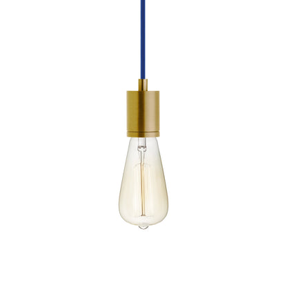SoCo 8 Foot Pendant Light in Natural Brass/Blue Cord.