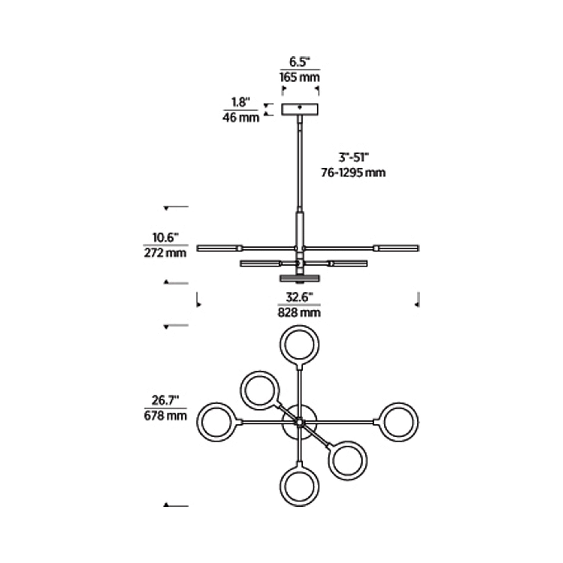 Spectica LED Chandelier - line drawing.