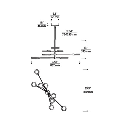 Spectica LED Chandelier - line drawing.