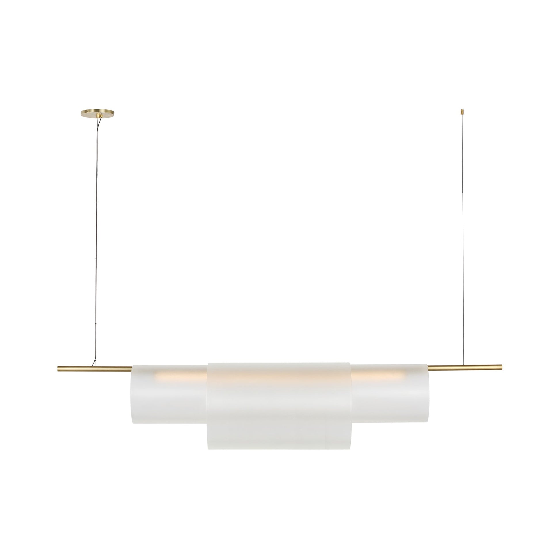 Trace Double Linear LED Chandelier in Hand-Rubbed Antique Brass.
