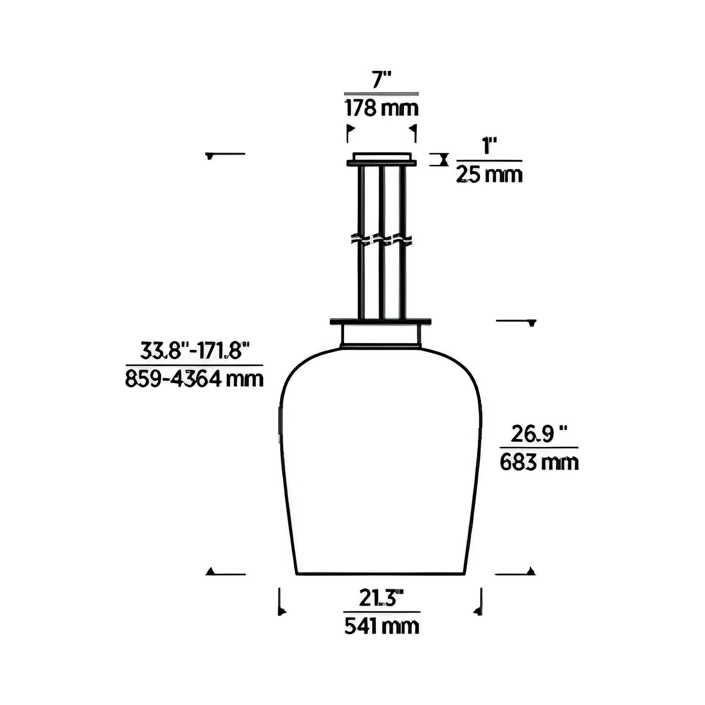 Vetro LED Pendant Light - line drawing.
