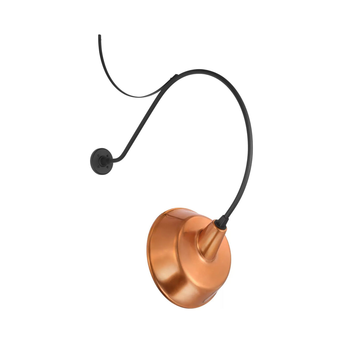 Academy Anchored Larrabee Barn Outdoor Wall Light in Matte Black/16-Inch Soft Copper Tilted Bowers Shade (36-Inch).