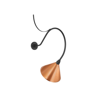 Academy Anchored Larrabee Barn Outdoor Wall Light in Matte Black/12.5-Inch Soft Copper Conical Savannah Shade (26.5-Inch).