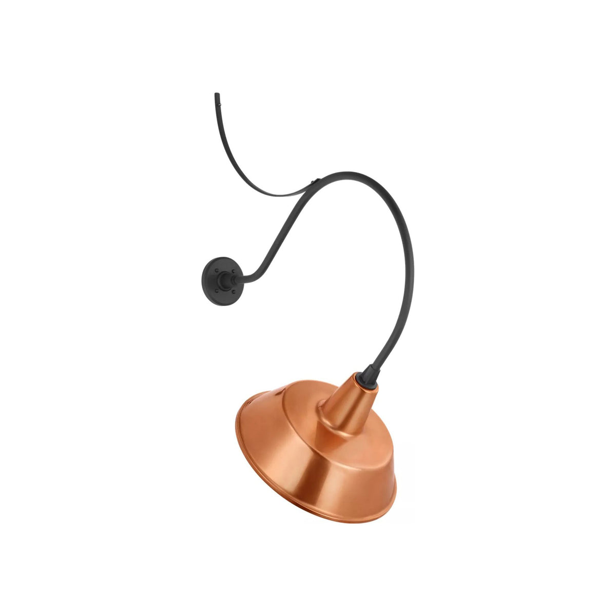 Academy Anchored Larrabee Barn Outdoor Wall Light in Matte Black/16-Inch Soft Copper Bowers Shade (26.5-Inch).