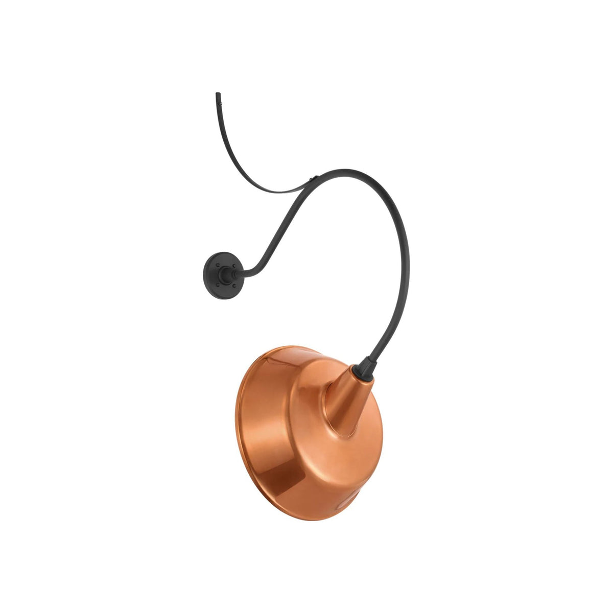 Academy Anchored Larrabee Barn Outdoor Wall Light in Matte Black/16-Inch Soft Copper Tilted Bowers Shade (26.5-Inch).