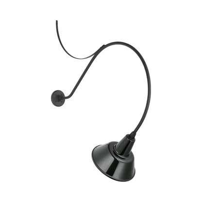 Academy Anchored Larrabee Barn Outdoor Wall Light in Matte Black/12.5-Inch Green Bowers Shade (36-Inch).