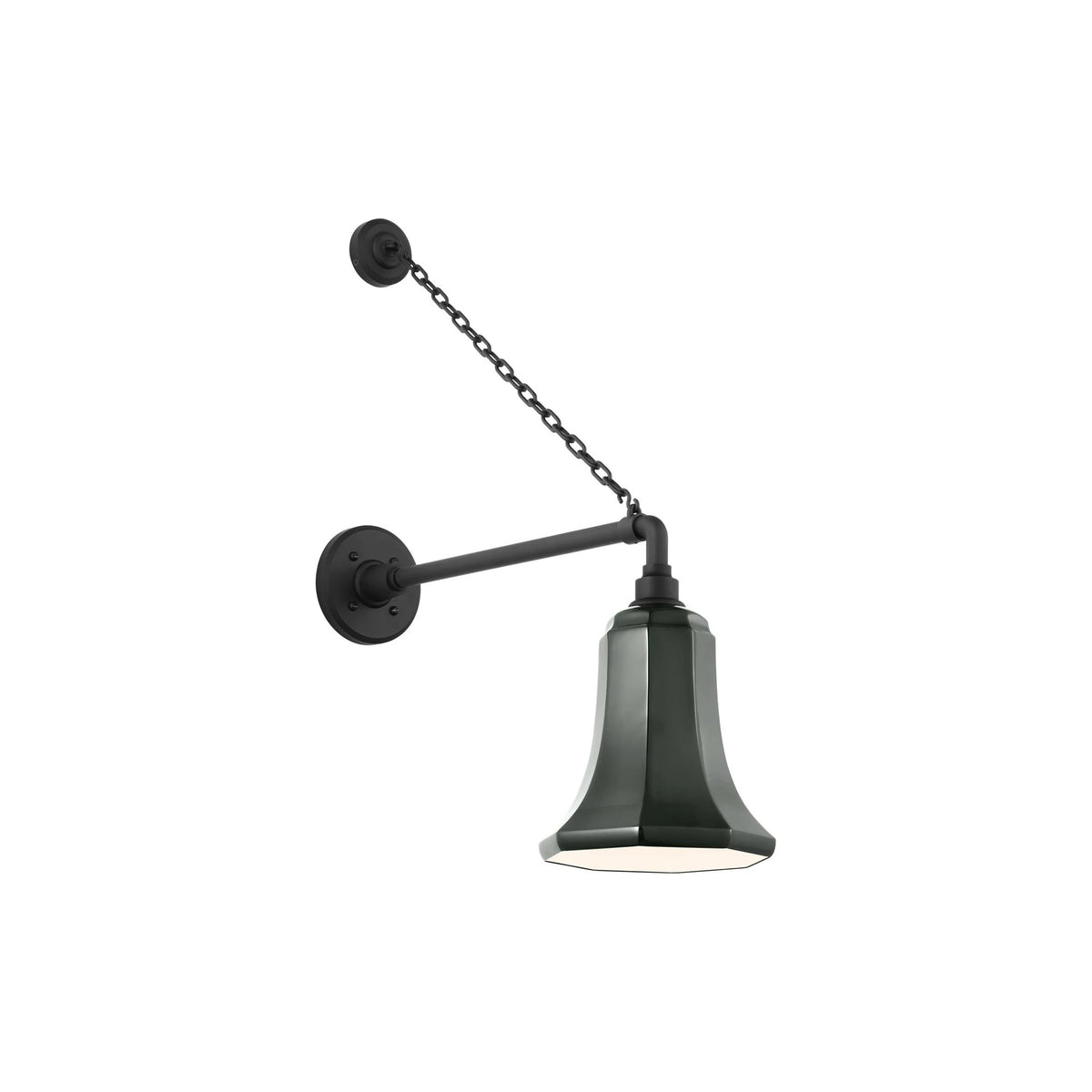 Academy Anchored Mack Barn Outdoor Wall Light in Matte Black (7.5-Inch Green Savannah Shade).