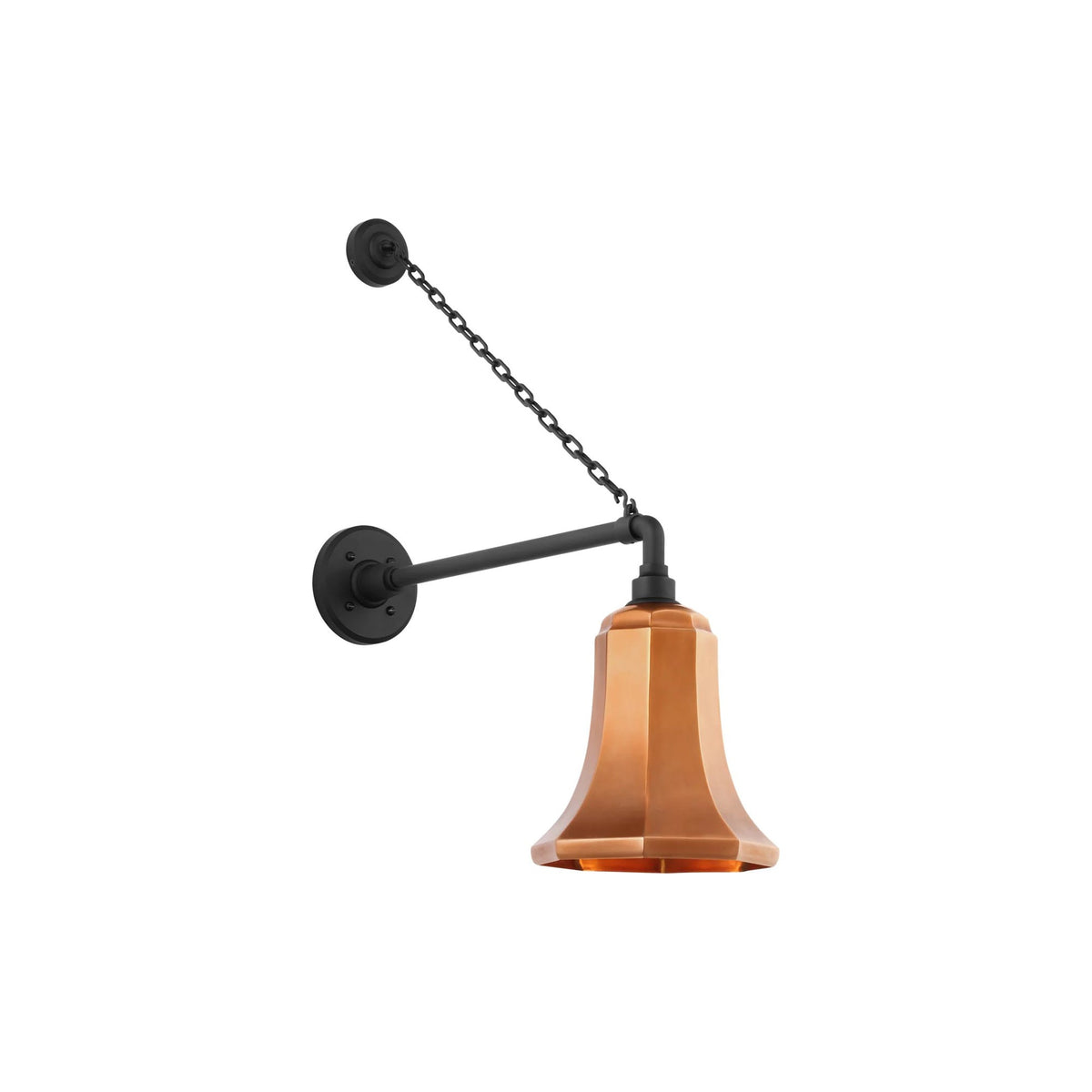 Academy Anchored Mack Barn Outdoor Wall Light in Matte Black (7.5-Inch Soft Copper Savannah Shade).