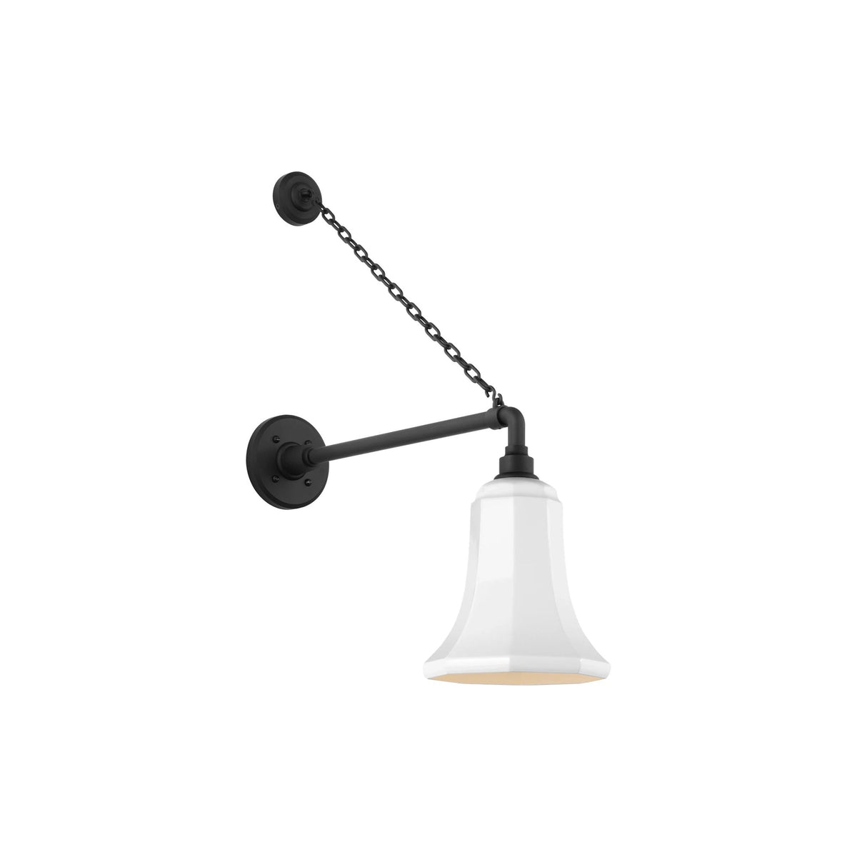 Academy Anchored Mack Barn Outdoor Wall Light in Matte Black (7.5-Inch White Savannah Shade).