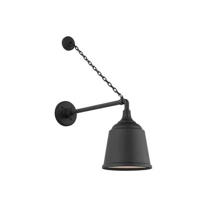 Academy Anchored Mack Barn Outdoor Wall Light in Matte Black (8-Inch Matte Black Rockhouse Shade).