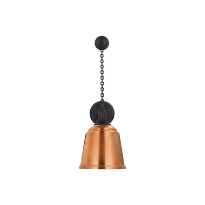 Academy Anchored Mack Barn Outdoor Wall Light in Matte Black (8-Inch Soft Copper Rockhouse Shade).