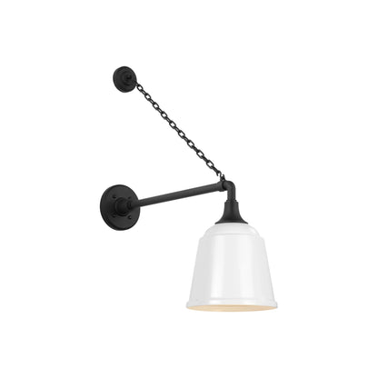 Academy Anchored Mack Barn Outdoor Wall Light in Matte Black (8-Inch White Rockhouse Shade).