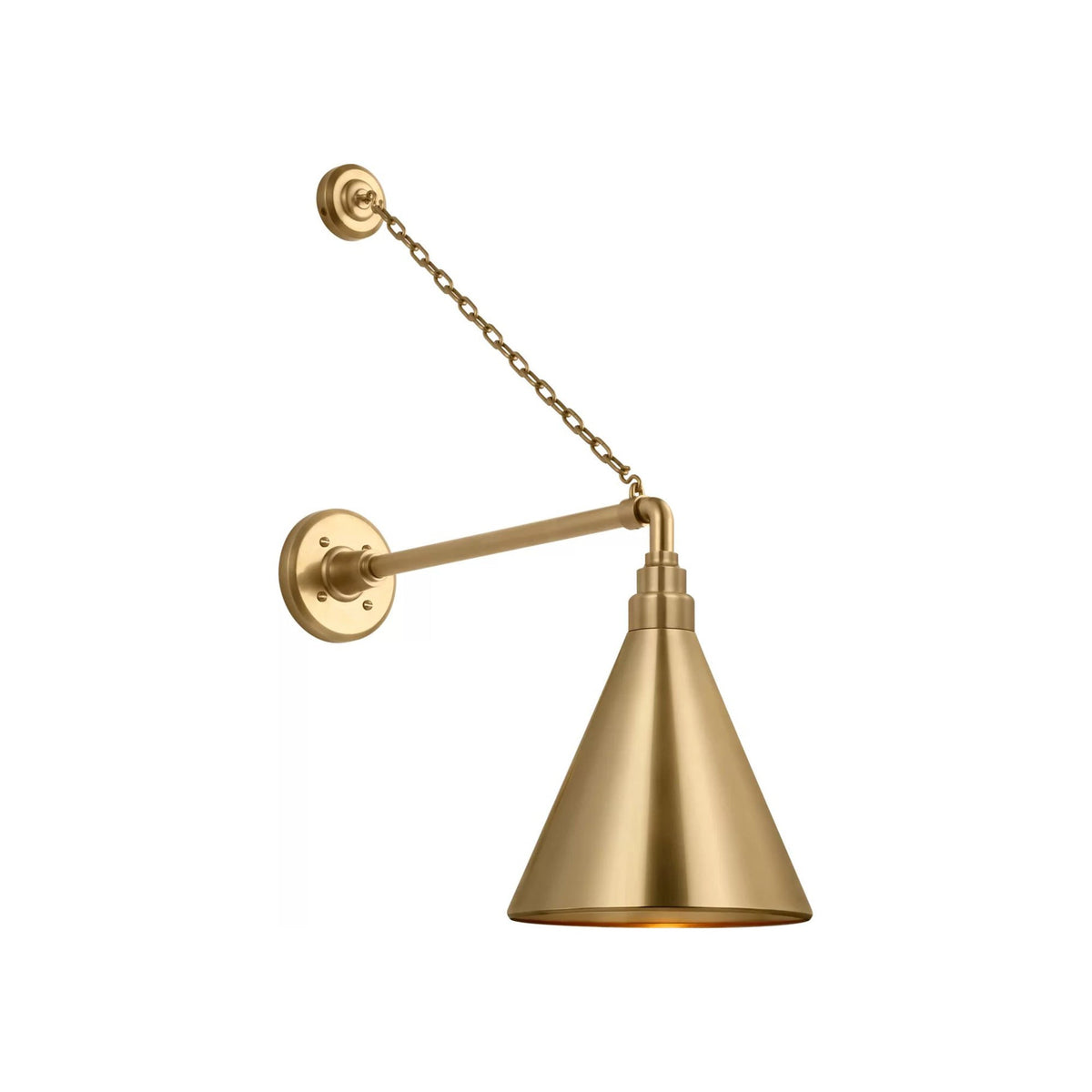 Academy Anchored Mack Barn Outdoor Wall Light in Hand-Rubbed Antique Brass (9-Inch Hand-Rubbed Antique Brass Conical Savannah Shade).