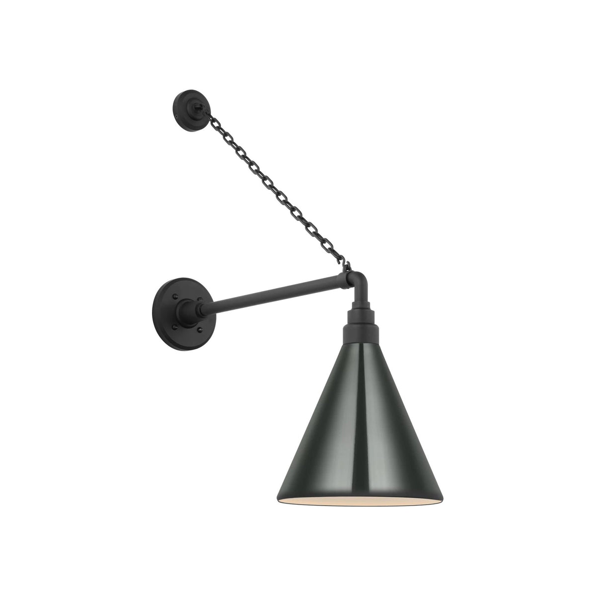 Academy Anchored Mack Barn Outdoor Wall Light in Matte Black (9-Inch Green Conical Savannah Shade).