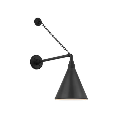 Academy Anchored Mack Barn Outdoor Wall Light in Matte Black (9-Inch Matte Black Conical Savannah Shade).
