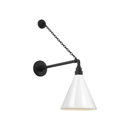 Academy Anchored Mack Barn Outdoor Wall Light in Matte Black (9-Inch White Conical Savannah Shade).