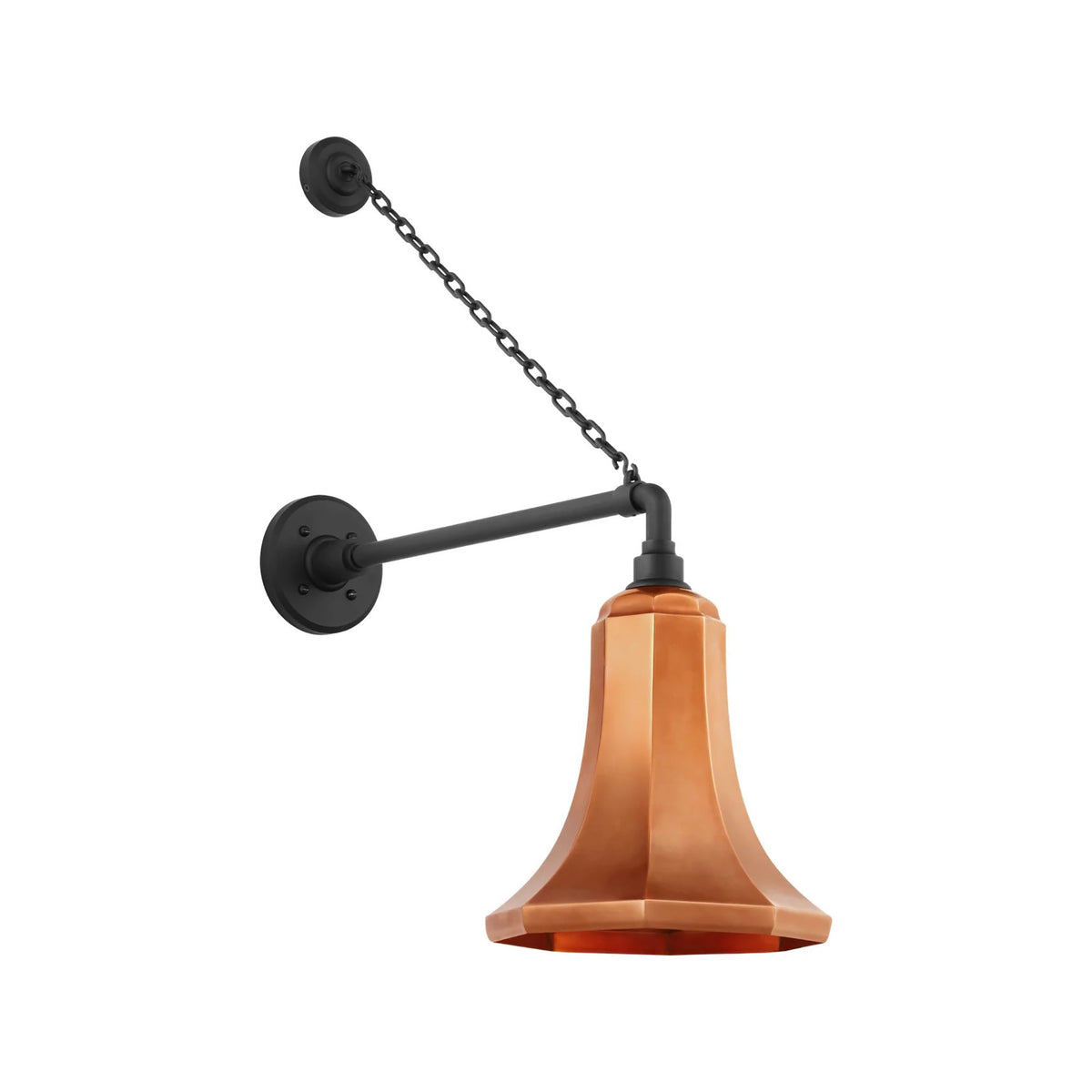 Academy Anchored Mack Barn Outdoor Wall Light in Matte Black (9.25-Inch Soft Copper Savannah Shade).
