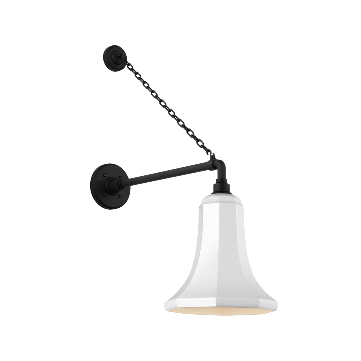 Academy Anchored Mack Barn Outdoor Wall Light in Matte Black (9.25-Inch White Savannah Shade).