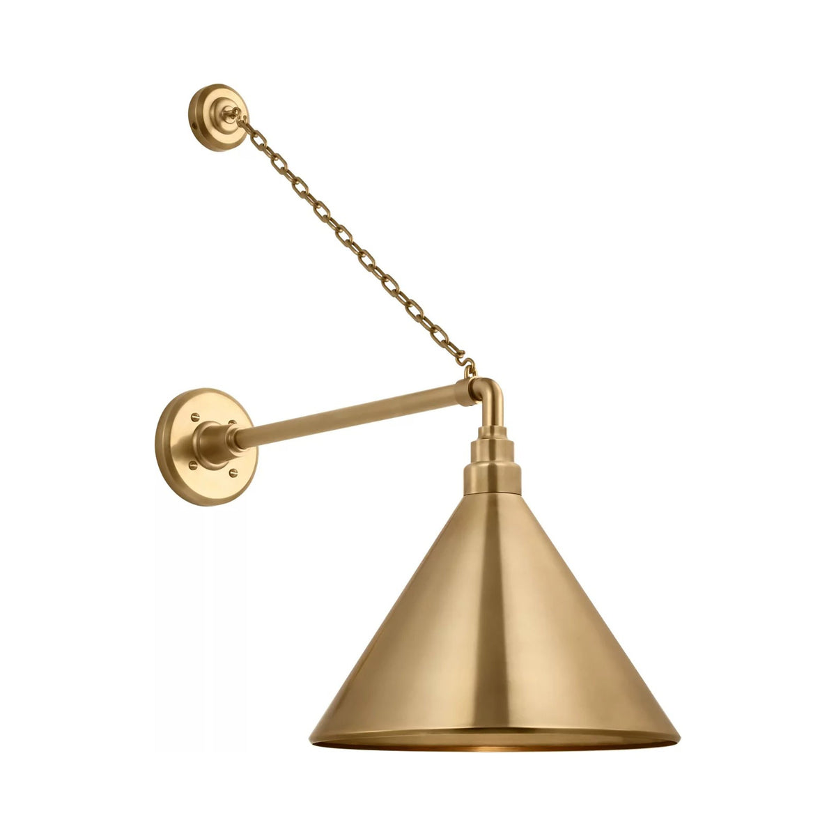 Academy Anchored Mack Barn Outdoor Wall Light in Hand-Rubbed Antique Brass (12.5-Inch Hand-Rubbed Antique Brass Conical Savannah Shade).