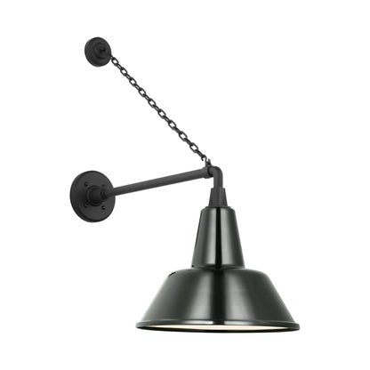 Academy Anchored Mack Barn Outdoor Wall Light in Matte Black (12.5-Inch Green Bowers Shade).