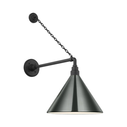 Academy Anchored Mack Barn Outdoor Wall Light in Matte Black (12.5-Inch Green Conical Savannah Shade).
