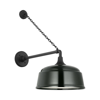 Academy Anchored Mack Barn Outdoor Wall Light in Matte Black (12.5-Inch Green Rockhouse Shade).