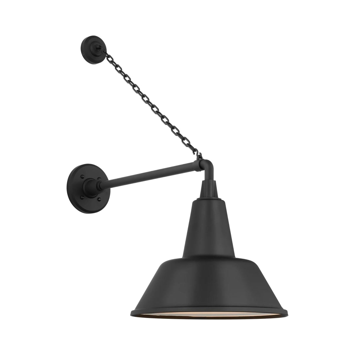 Academy Anchored Mack Barn Outdoor Wall Light in Matte Black (12.5-Inch Matte Black Bowers Shade).