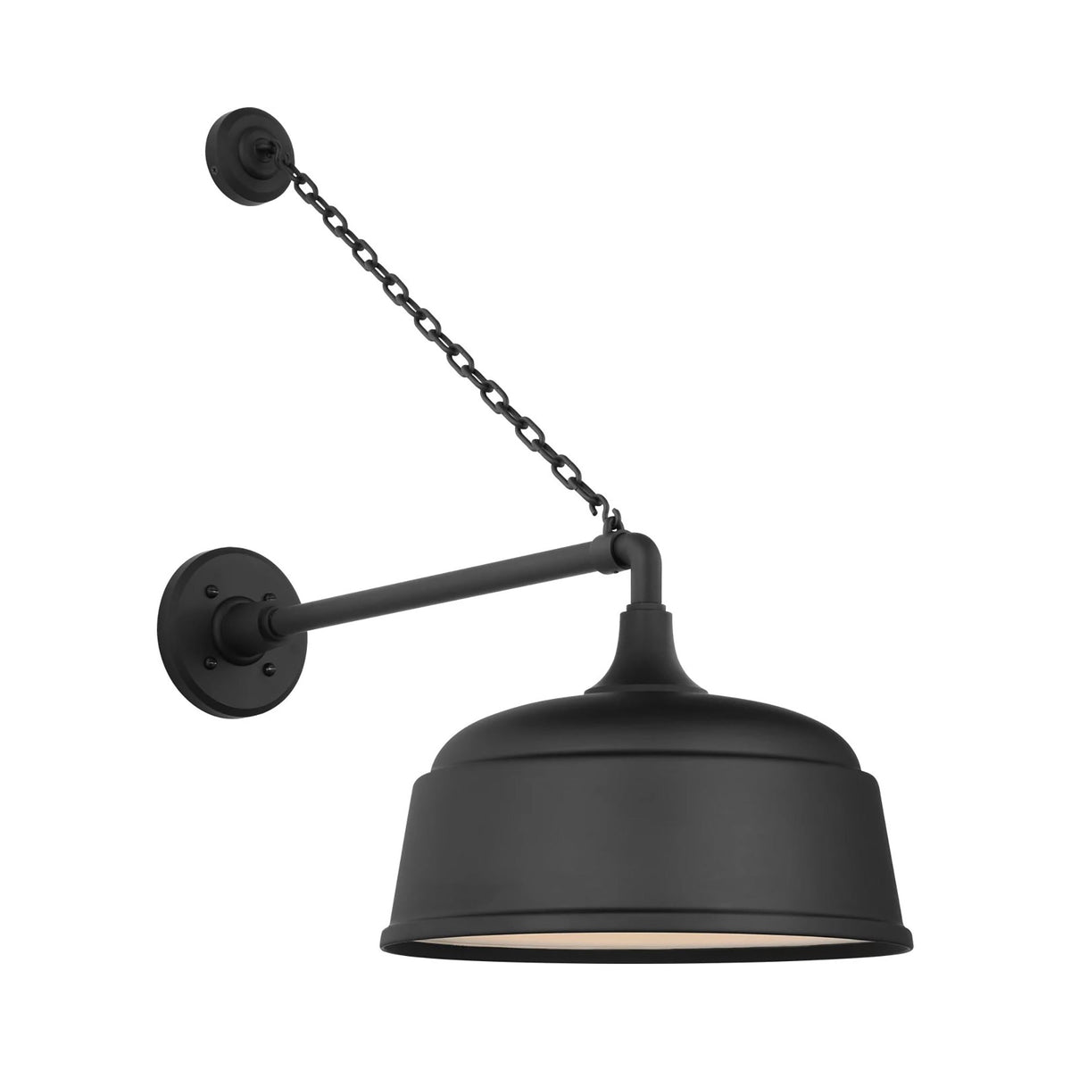 Academy Anchored Mack Barn Outdoor Wall Light in Matte Black (12.5-Inch Matte Black Rockhouse Shade).