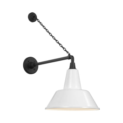 Academy Anchored Mack Barn Outdoor Wall Light in Matte Black (12.5-Inch White Bowers Shade).