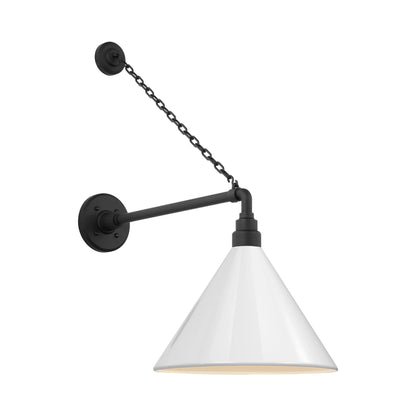 Academy Anchored Mack Barn Outdoor Wall Light in Matte Black (12.5-Inch White Conical Savannah Shade).