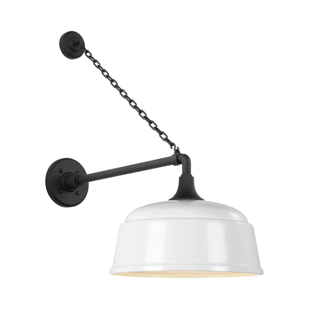 Academy Anchored Mack Barn Outdoor Wall Light in Matte Black (12.5-Inch White Rockhouse Shade).