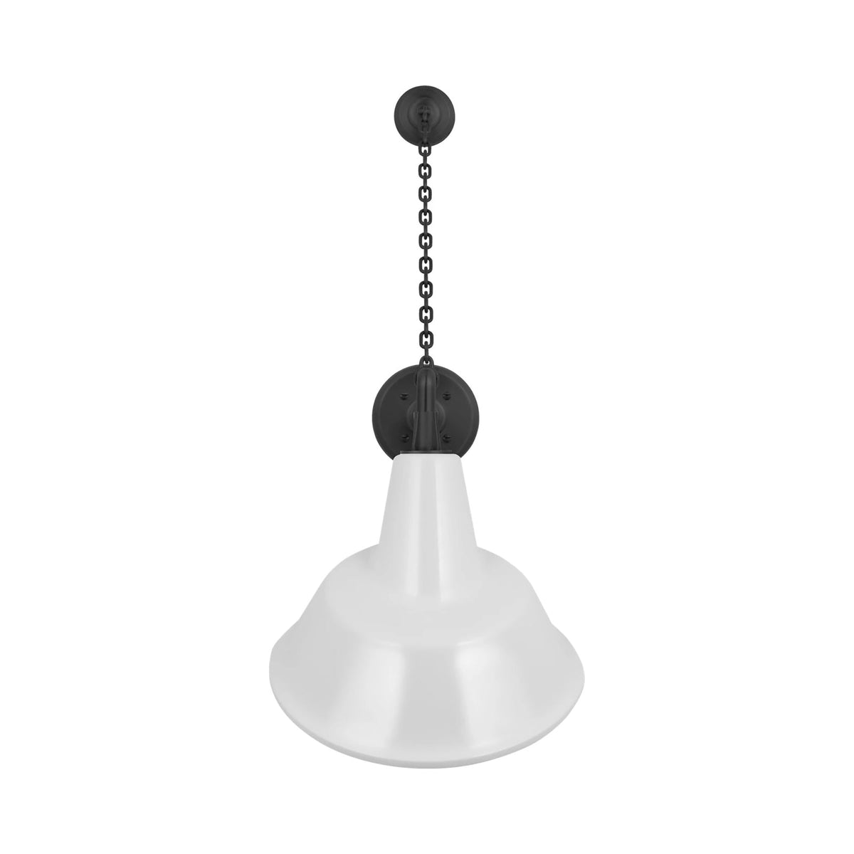 Academy Anchored Mack Barn Outdoor Wall Light in Matte Black (12.5-Inch White Tilted Bowers Shade).