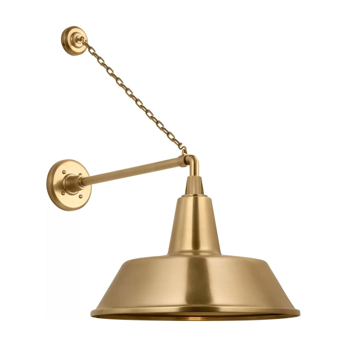 Academy Anchored Mack Barn Outdoor Wall Light in Hand-Rubbed Antique Brass (16-Inch Hand-Rubbed Antique Brass Bowers Shade).