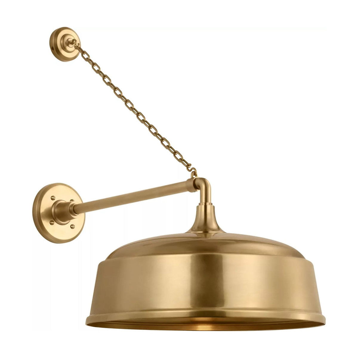 Academy Anchored Mack Barn Outdoor Wall Light in Hand-Rubbed Antique Brass (16-Inch Hand-Rubbed Antique Brass Rockhouse Shade).