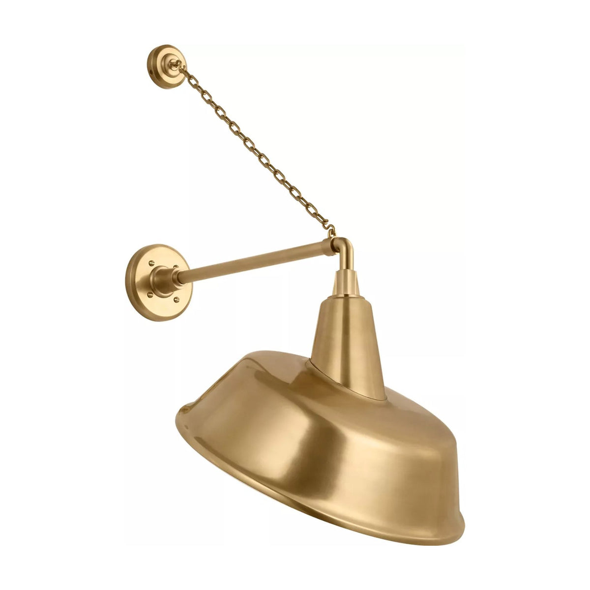 Academy Anchored Mack Barn Outdoor Wall Light in Hand-Rubbed Antique Brass (16-Inch Hand-Rubbed Antique Brass Tilted Bowers Shade).