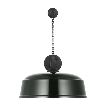 Academy Anchored Mack Barn Outdoor Wall Light in Matte Black (16-Inch Green Rockhouse Shade).