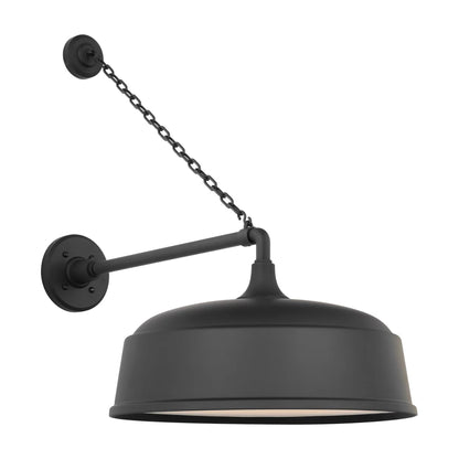 Academy Anchored Mack Barn Outdoor Wall Light in Matte Black (16-Inch Matte Black Rockhouse Shade).