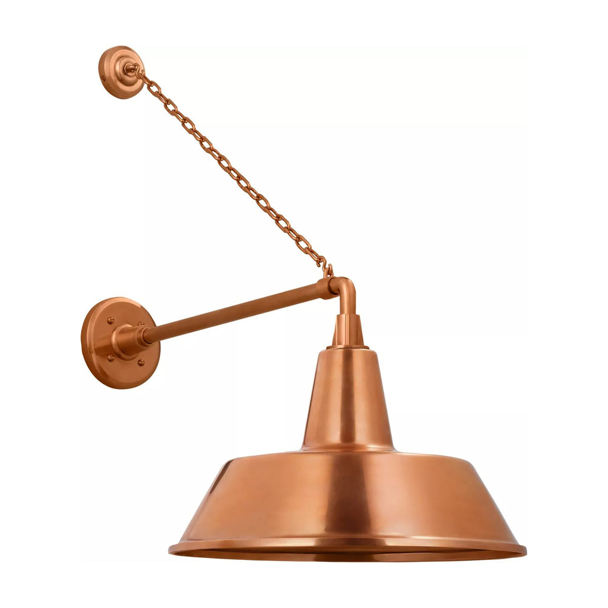 Academy Anchored Mack Barn Outdoor Wall Light in Soft Copper (16-Inch Soft Copper Bowers Shade).