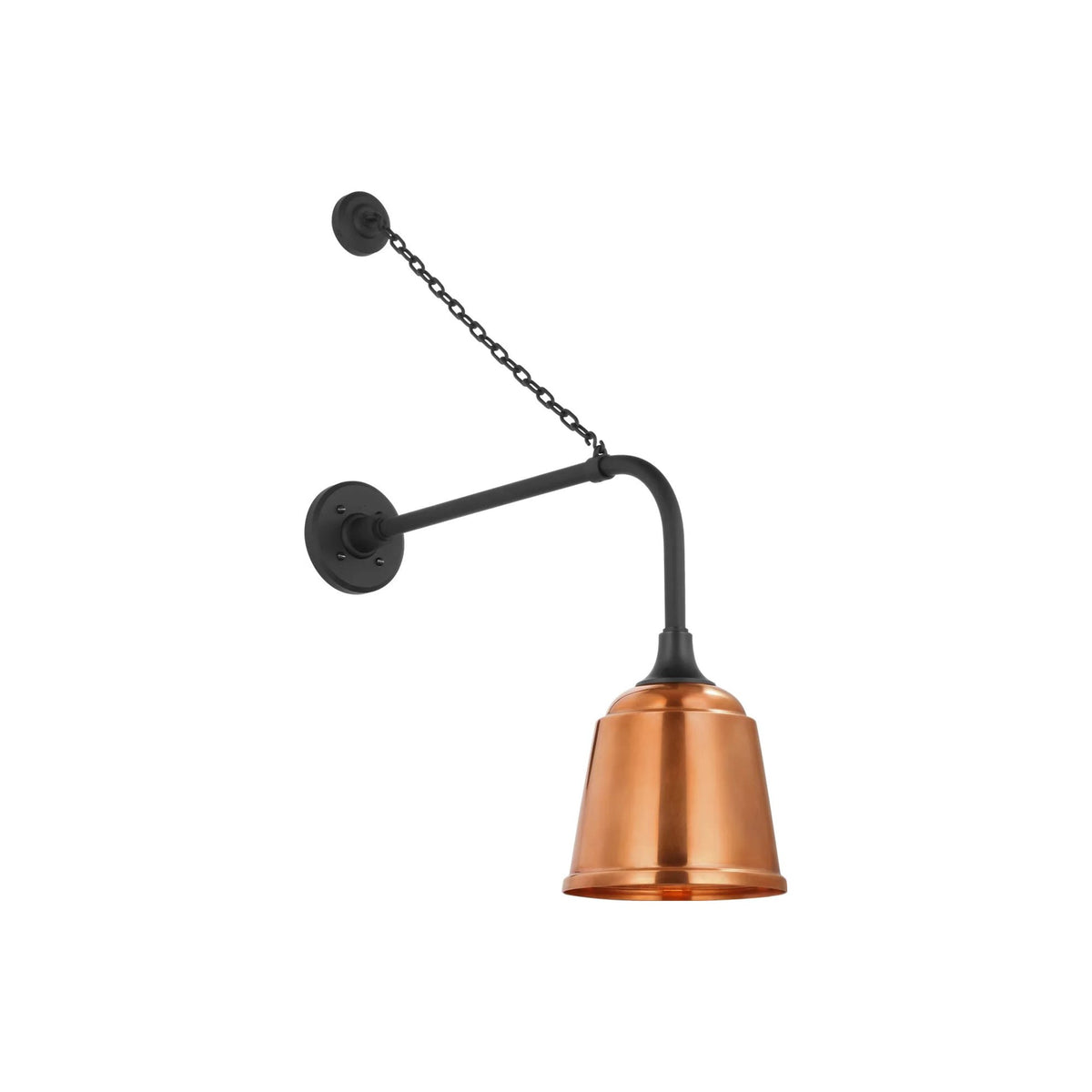 Academy Anchored Rex Barn Outdoor Wall Light in Matte Black (8-Inch Soft Copper Rockhouse Shade).