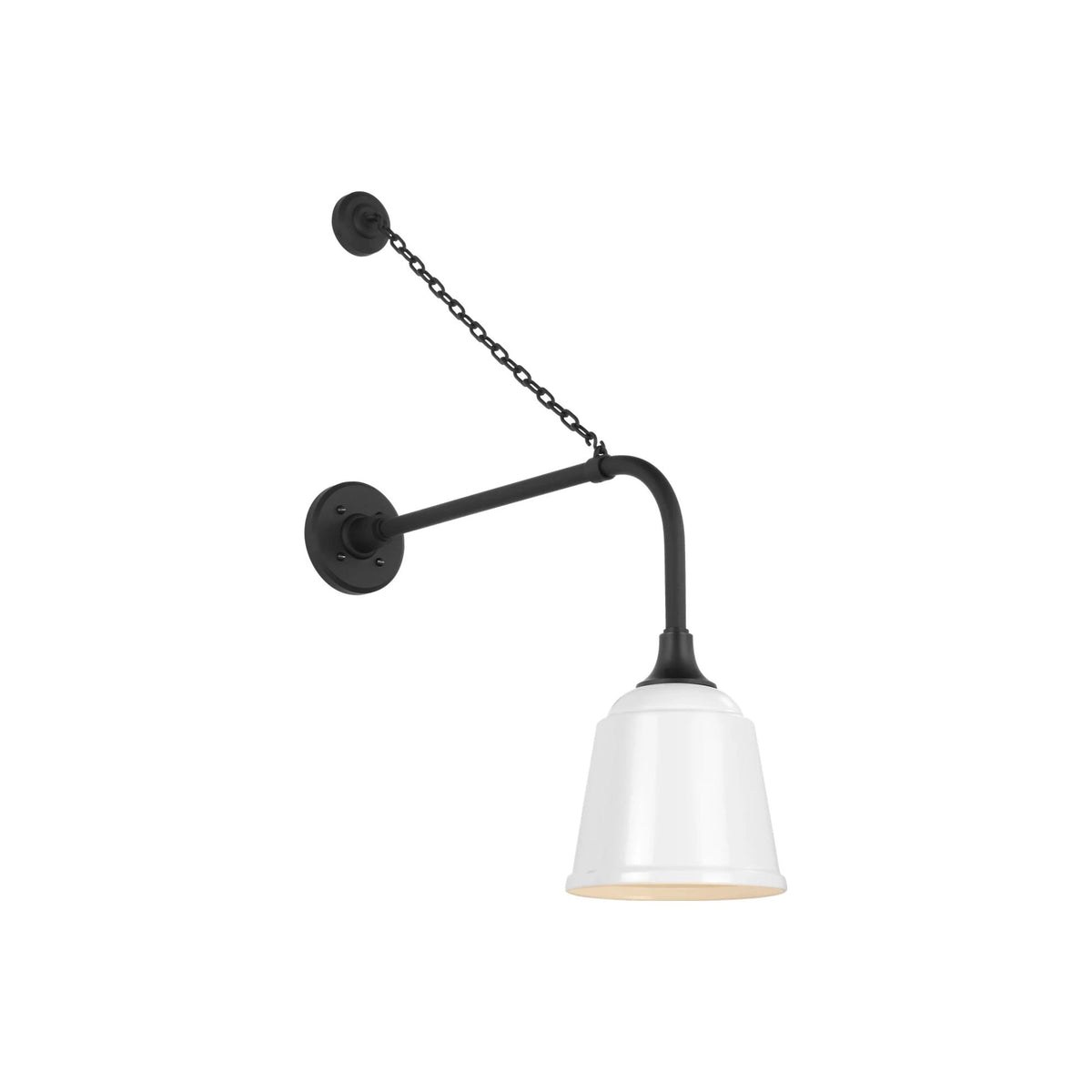 Academy Anchored Rex Barn Outdoor Wall Light in Matte Black (8-Inch White Rockhouse Shade).