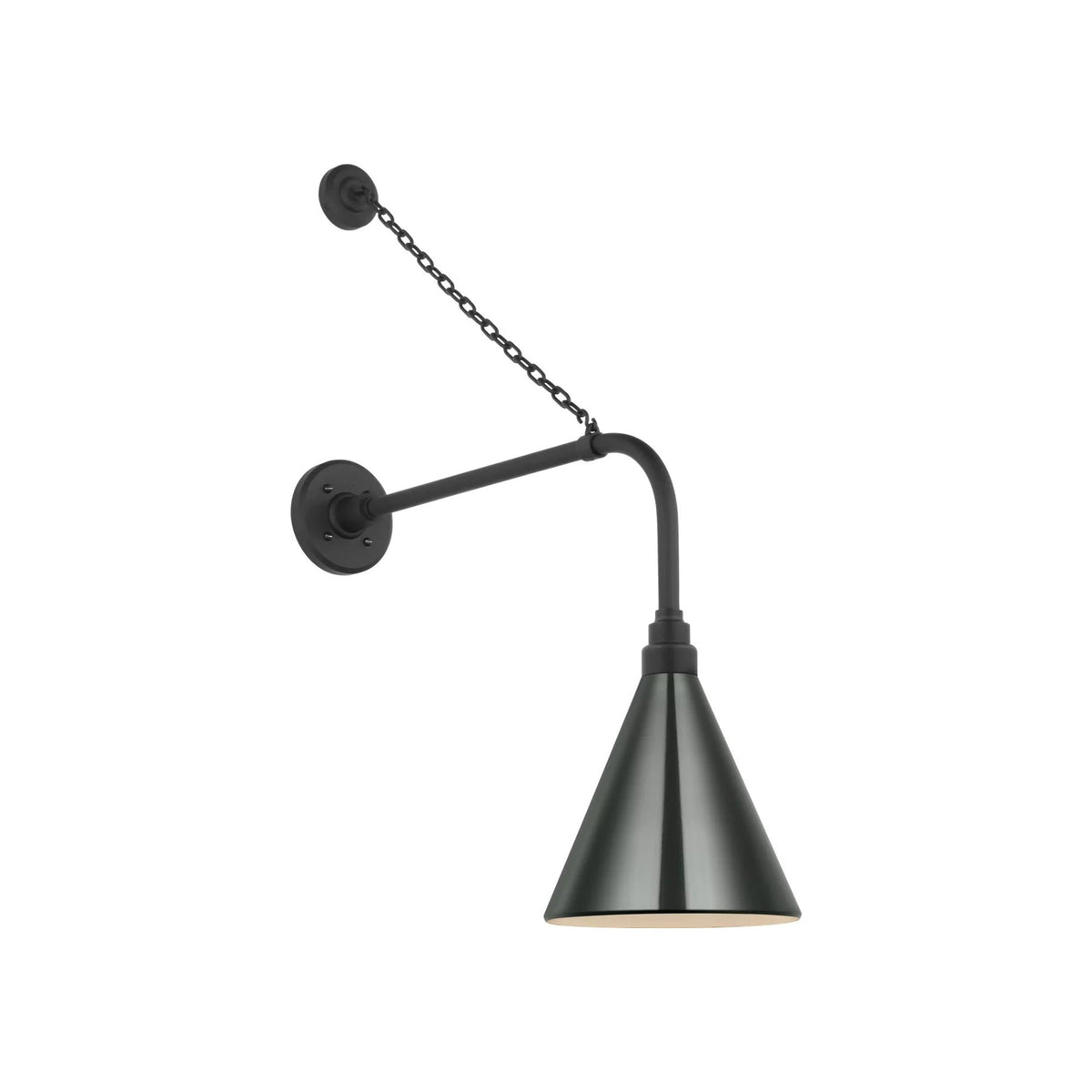 Academy Anchored Rex Barn Outdoor Wall Light in Matte Black (9-Inch Green Conical Savannah Shade).