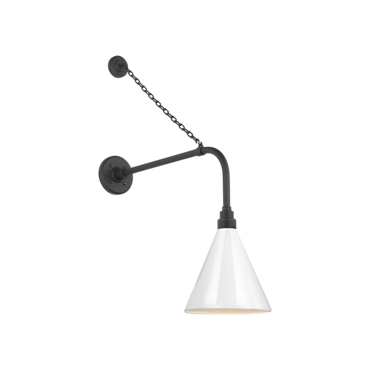 Academy Anchored Rex Barn Outdoor Wall Light in Matte Black (9-Inch White Conical Savannah Shade).