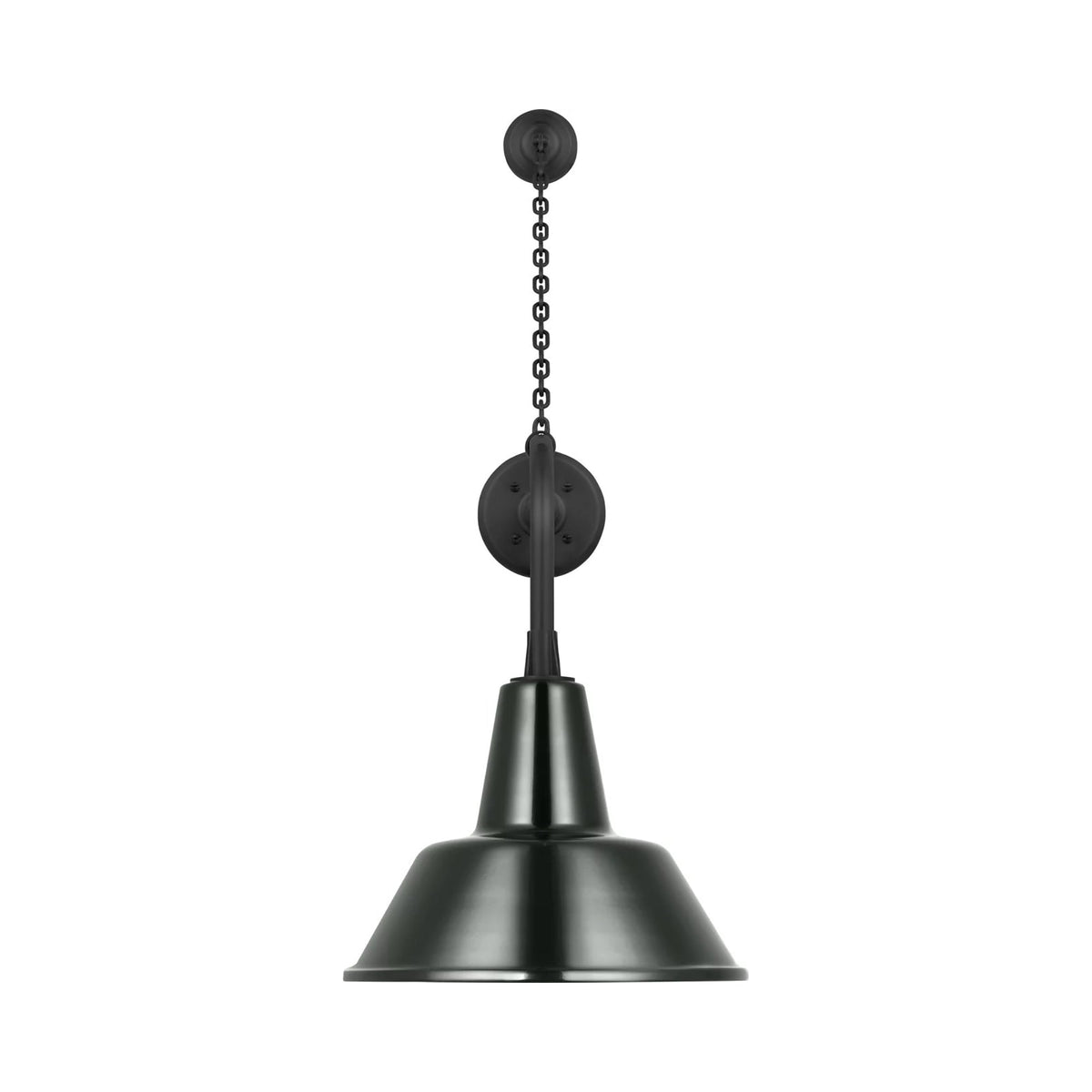 Academy Anchored Rex Barn Outdoor Wall Light in Matte Black (12.5-Inch Green Bowers Shade).